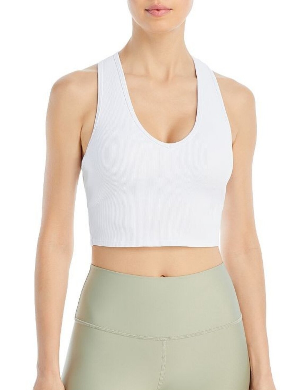 Alo Yoga Goddess Ribbed Cropped Racerback Tank Top Size Medium White Grey